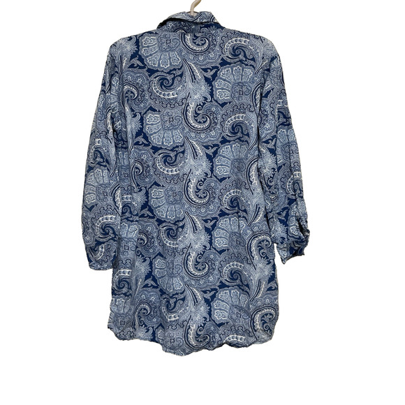 Lauren Ralph Lauren Dress BLUE Paisley Button Down Shirt Dress Oversized SMALL - Picture 11 of 12